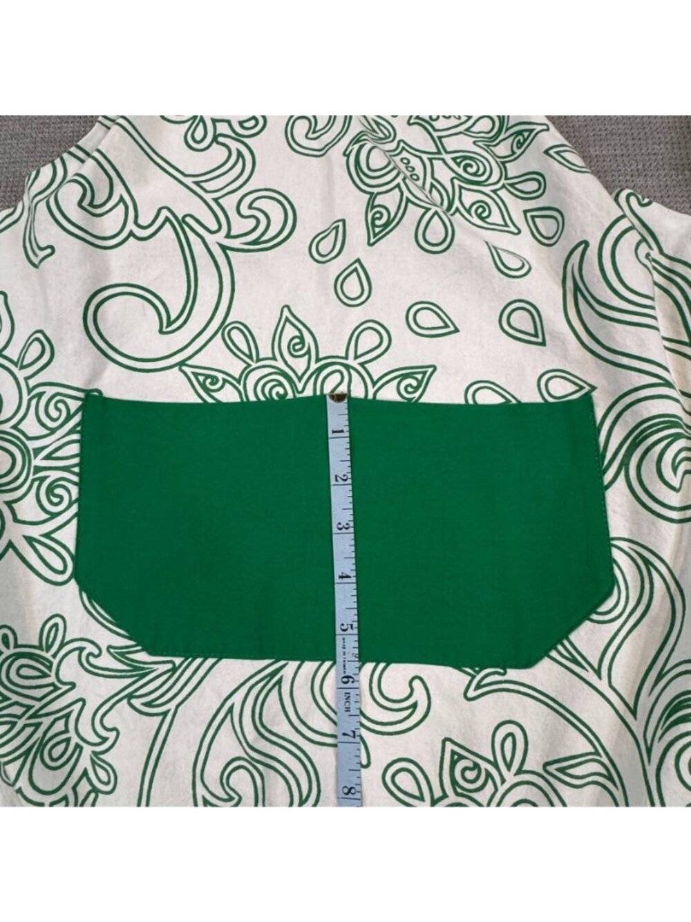 Flirty Aprons Ruffled Kitchen Apron Green White Filigree Floral Pocket One Size - Picture 12 of 13
